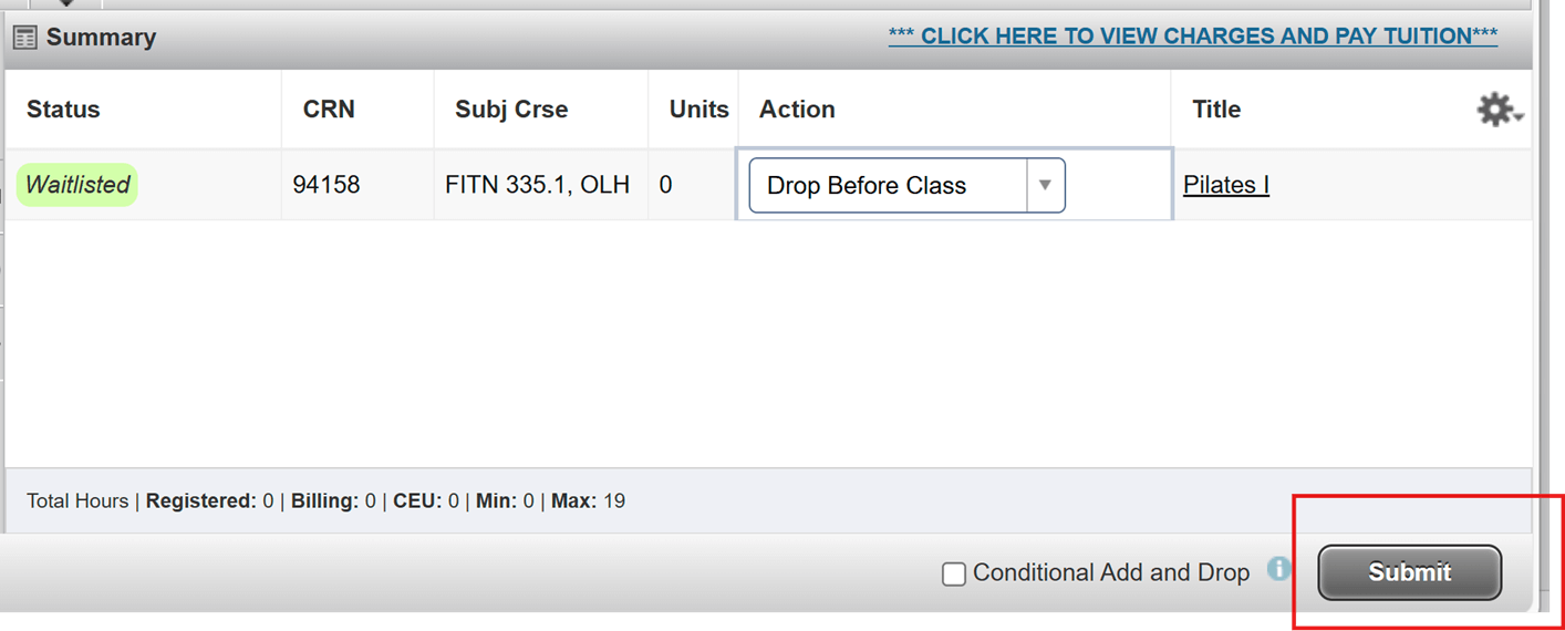 screenshot of how to drop a class
