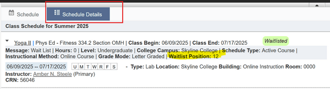 screenshot of registration screen showing tab to see waitlist information