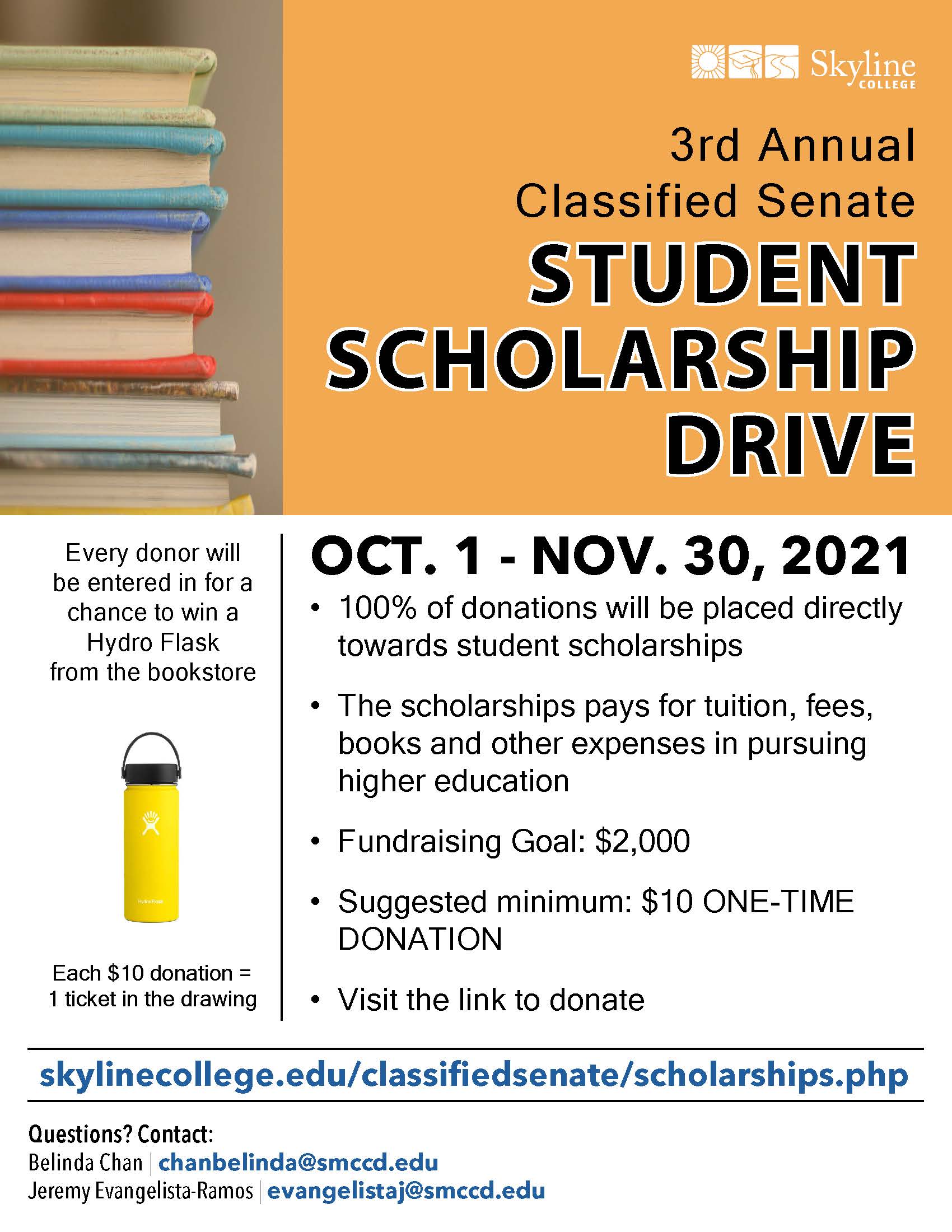 Classified Senate Student Scholarships Drive Flyer: information described on page