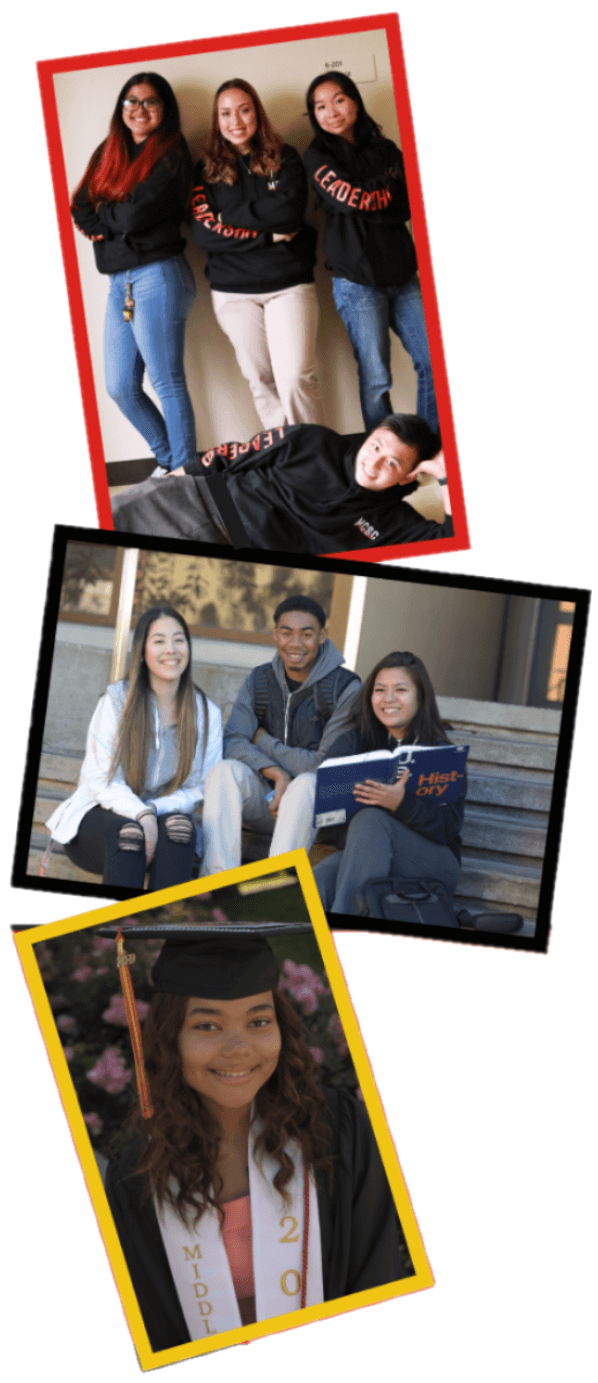 collage of three photos of Middle College students