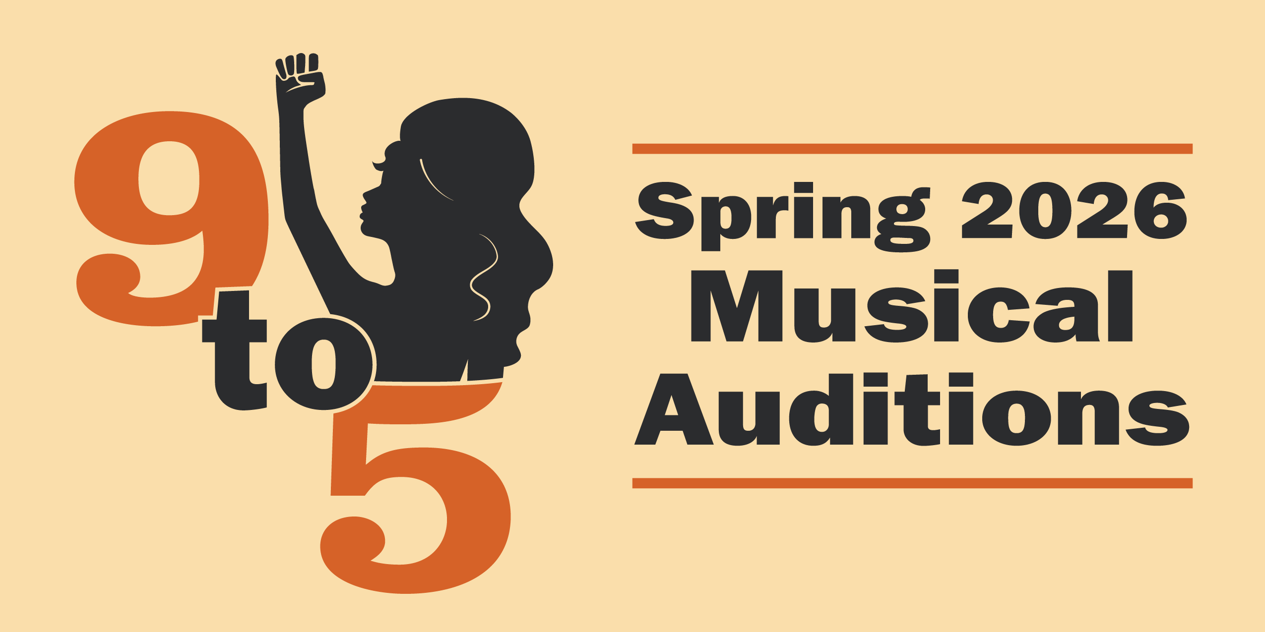 Orange and black show title and event name, with black silhouette of a woman with raised fist