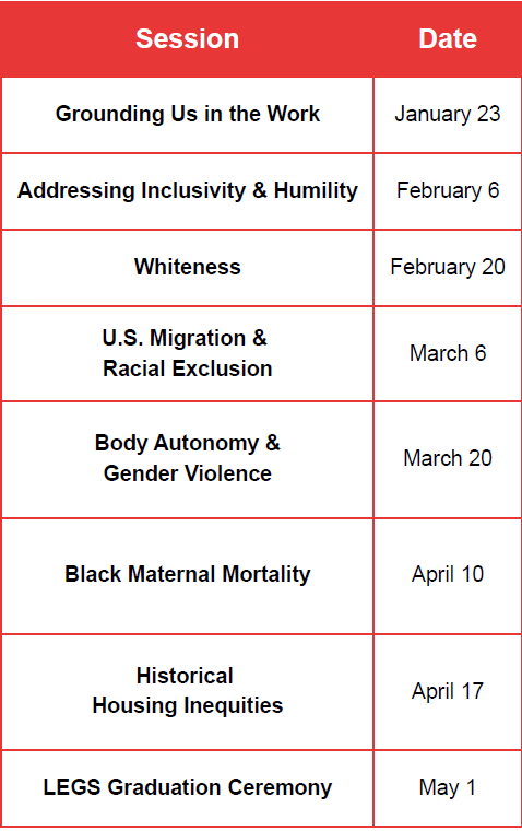 Spring 2026 LEGS Sessions