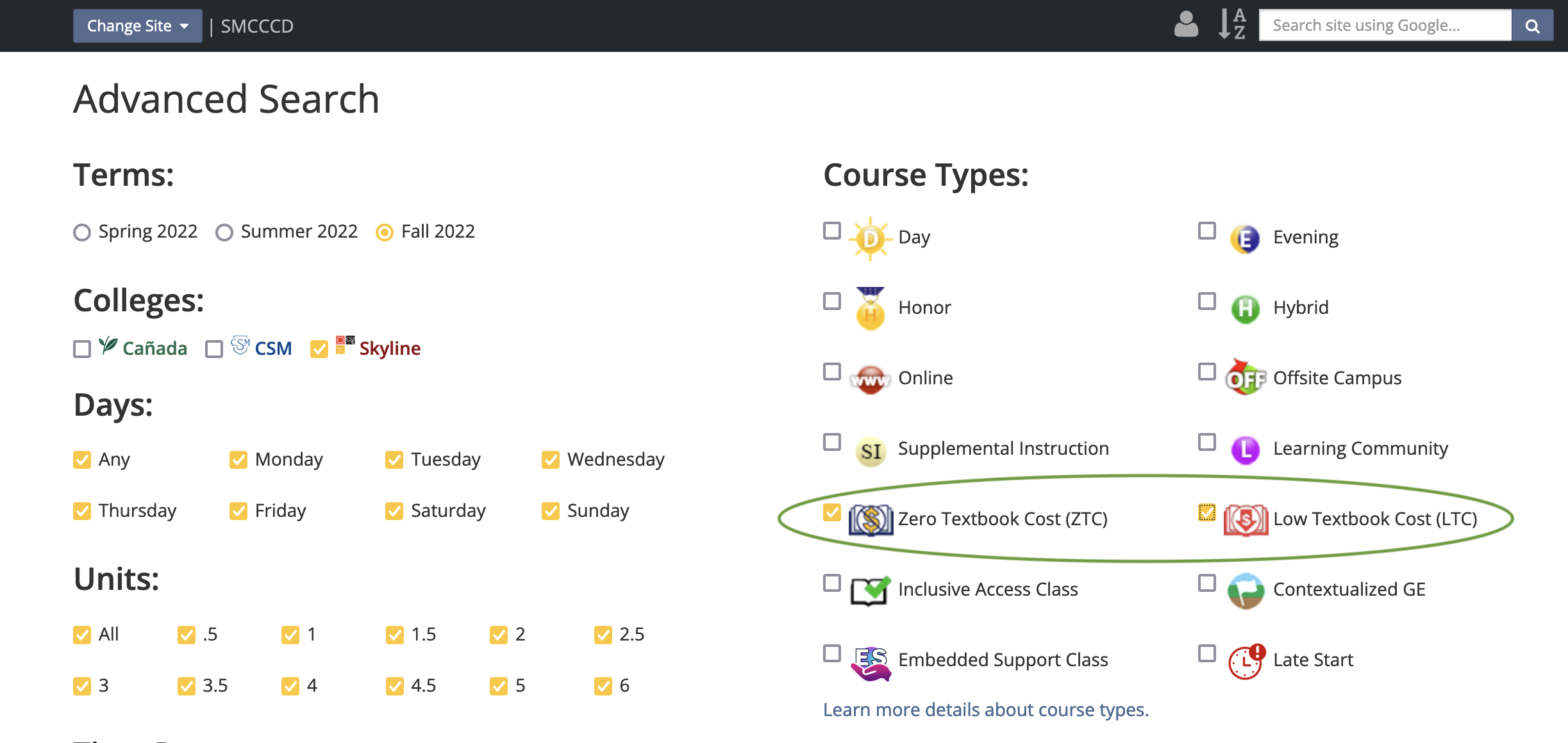 webschedule ztc and ltc course tag